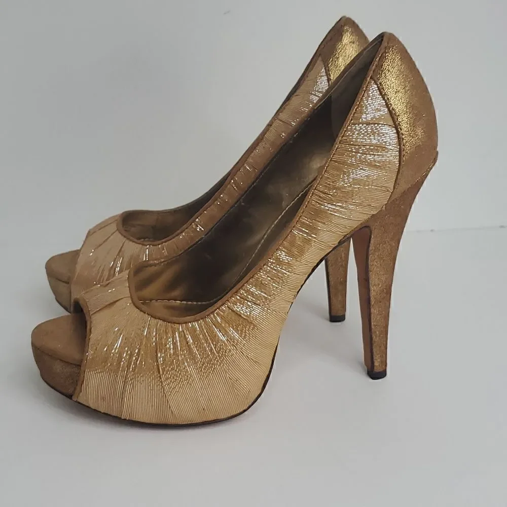 Vince Camuto VC Moda Golden Bronze Heels Women 6B Gold Sparkle Pumps
